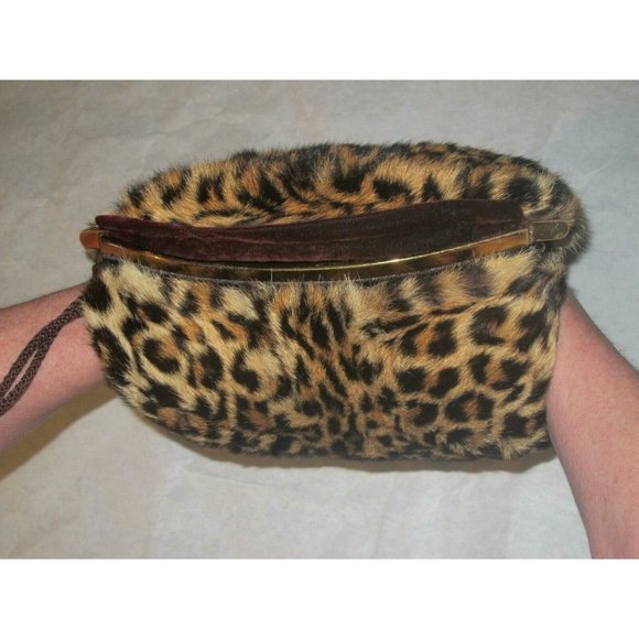 GORGEOUS VINTAGE 40'S GENUINE LEOPARD FUR MUFF & PURSE W CLASP POCKETS RICH WoW - Picture 6 of 12